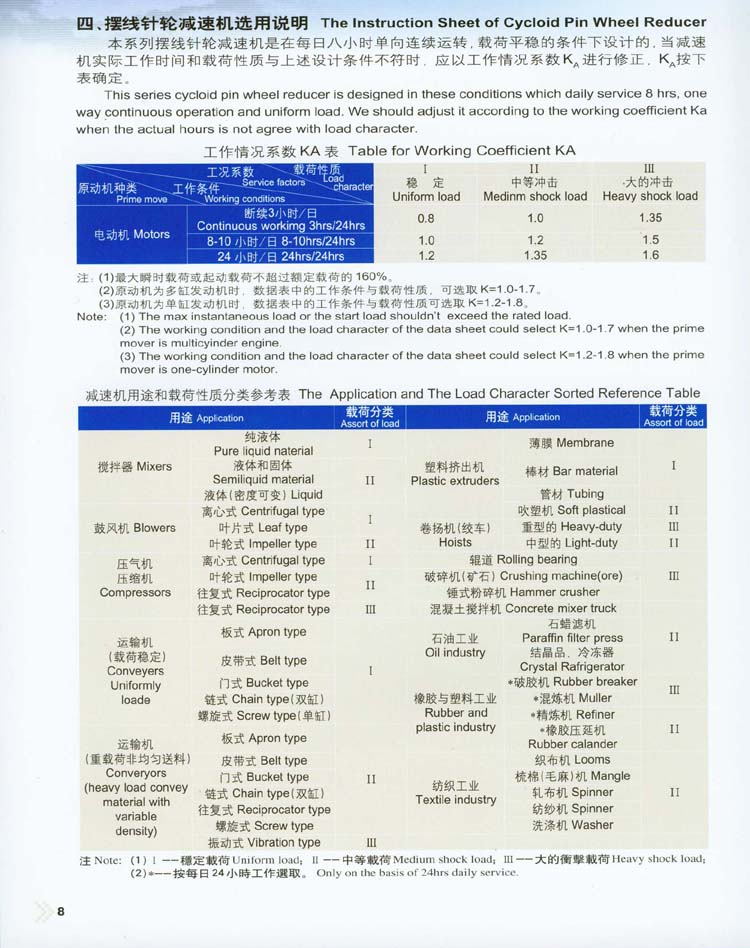 擺線針輪減速機選用(yòng)說明(míng)