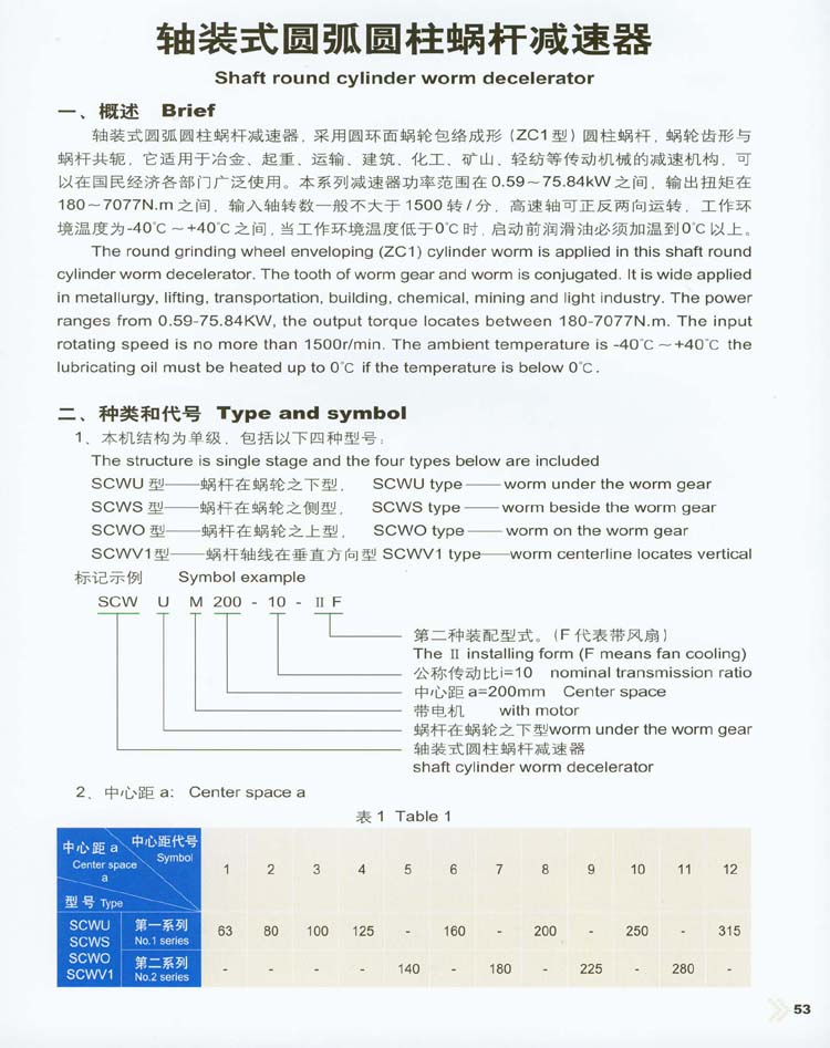 軸裝式圓弧齒圓柱蝸杆減速器